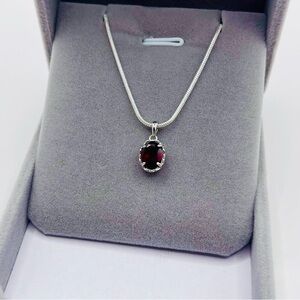 1.00 CT Natural Garnet Gemstone Sterling Silver Pendant Necklace